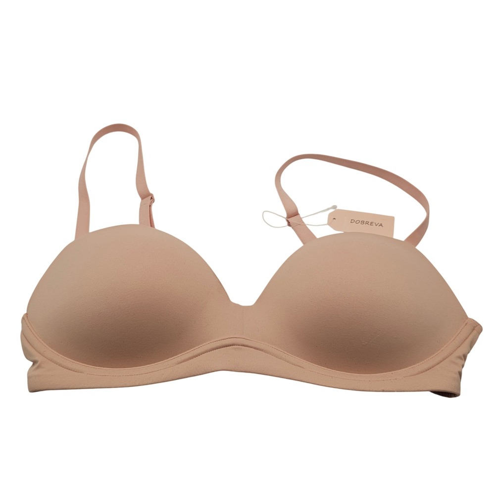 DOBREVA Wireless T-Shirt Bra 34C Blush Push Up Convertible Comfort Plunge Padded